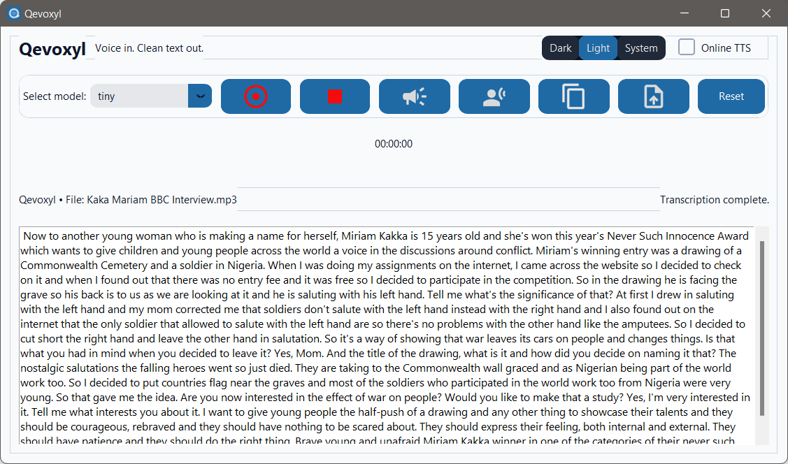 Qevoxyl Audio Transcription System — ASR / STT